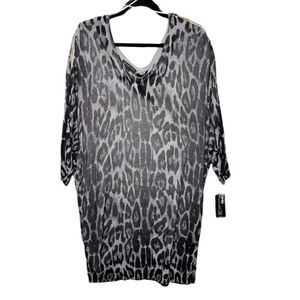 NWT INC Woman's 1X Leopard Sweater Tunic Top